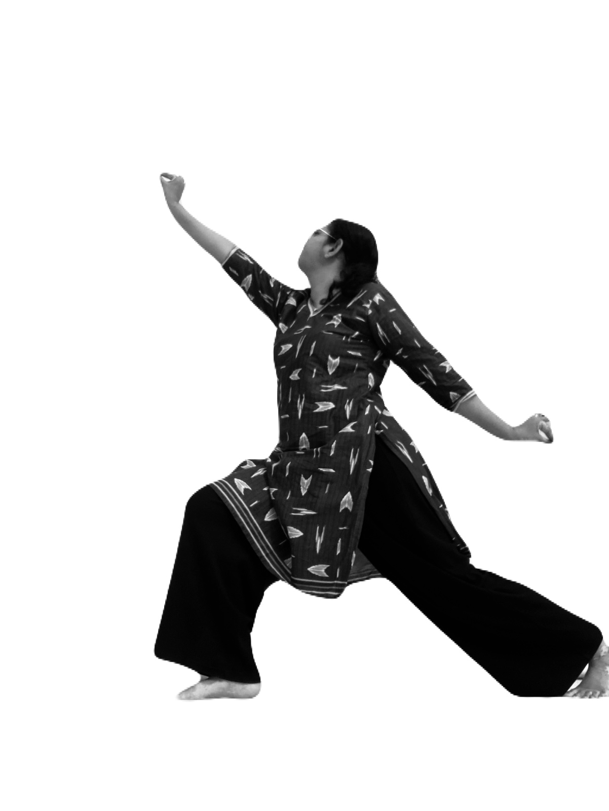 Figure 1: Bharatanatyam posture demonstrating vector field components. The extended front arm, bent supporting arm, extended leg, standing leg, torso lean, and gaze each generate distinct directional vectors operating in three-dimensional space.
